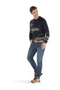 pull-col-rond-bleu-multicolore-tresse