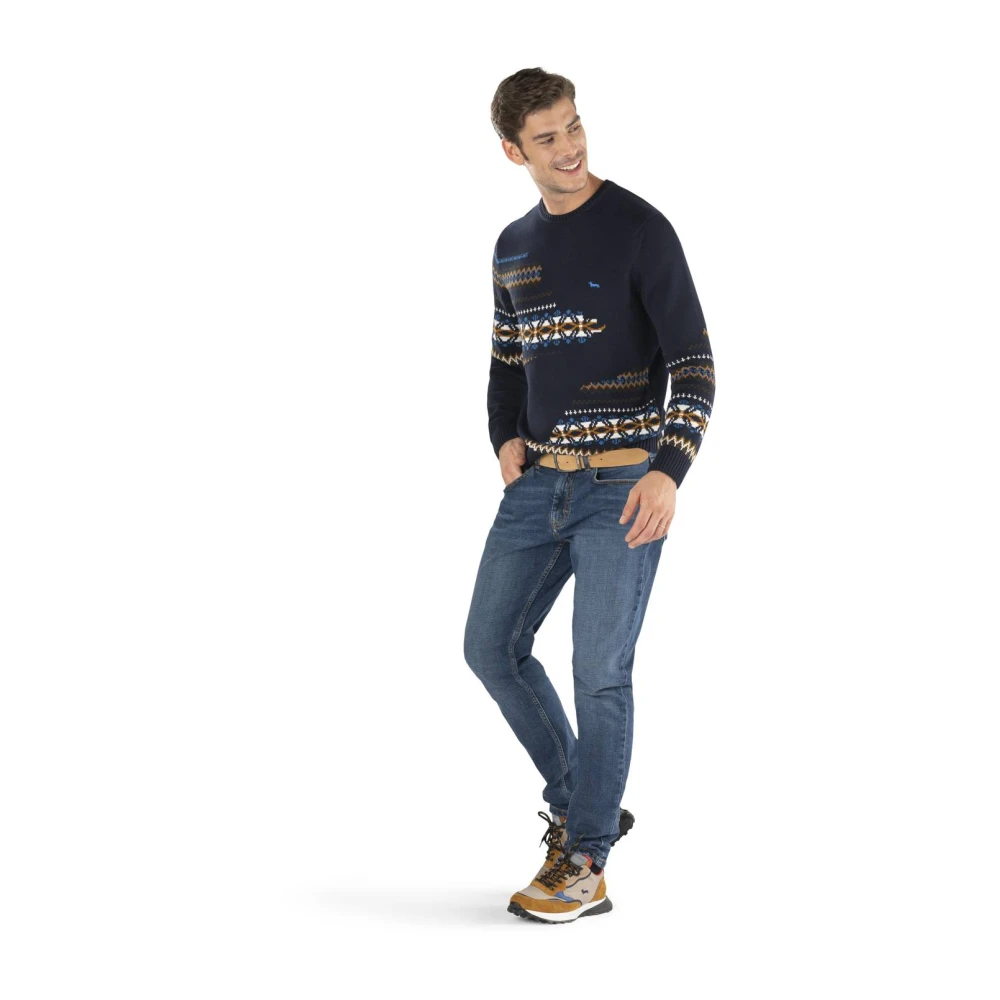 Harmont & Blaine Blauw Multicolor Gevlochten Crewneck Trui Multicolor Heren