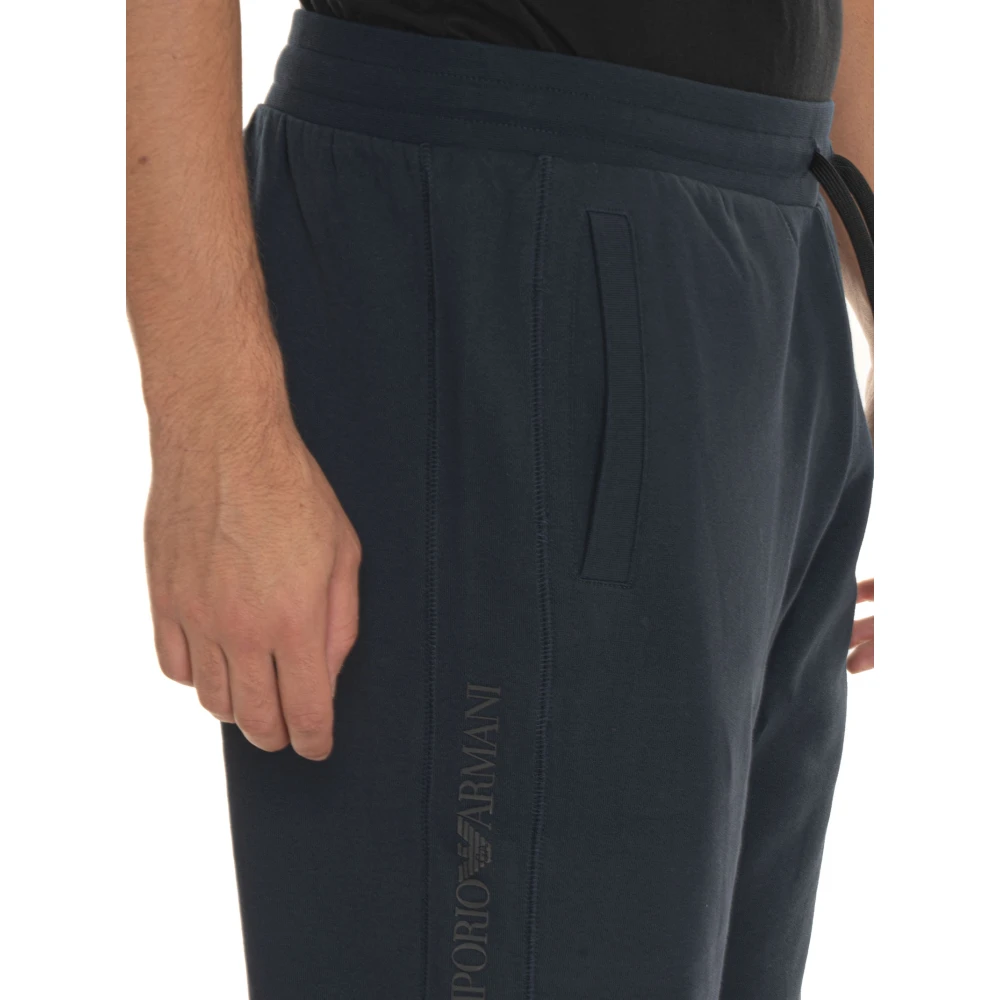 Emporio Armani EA7 Logo Fleece Broek met Trekkoord Taille Blue Heren