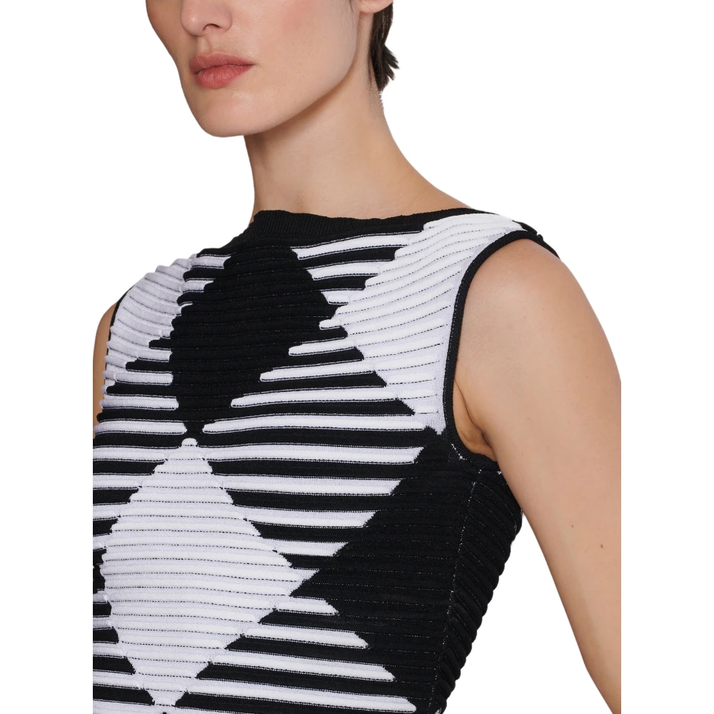 Balmain Cropped top in geruite gebreide stof Black Dames