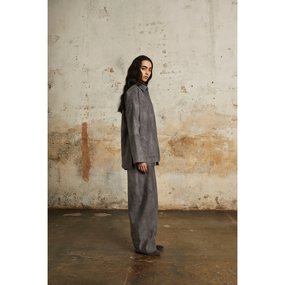 Cortana Rocco overshirt in linnen en zuivere wol lila mêlee Gray Dames