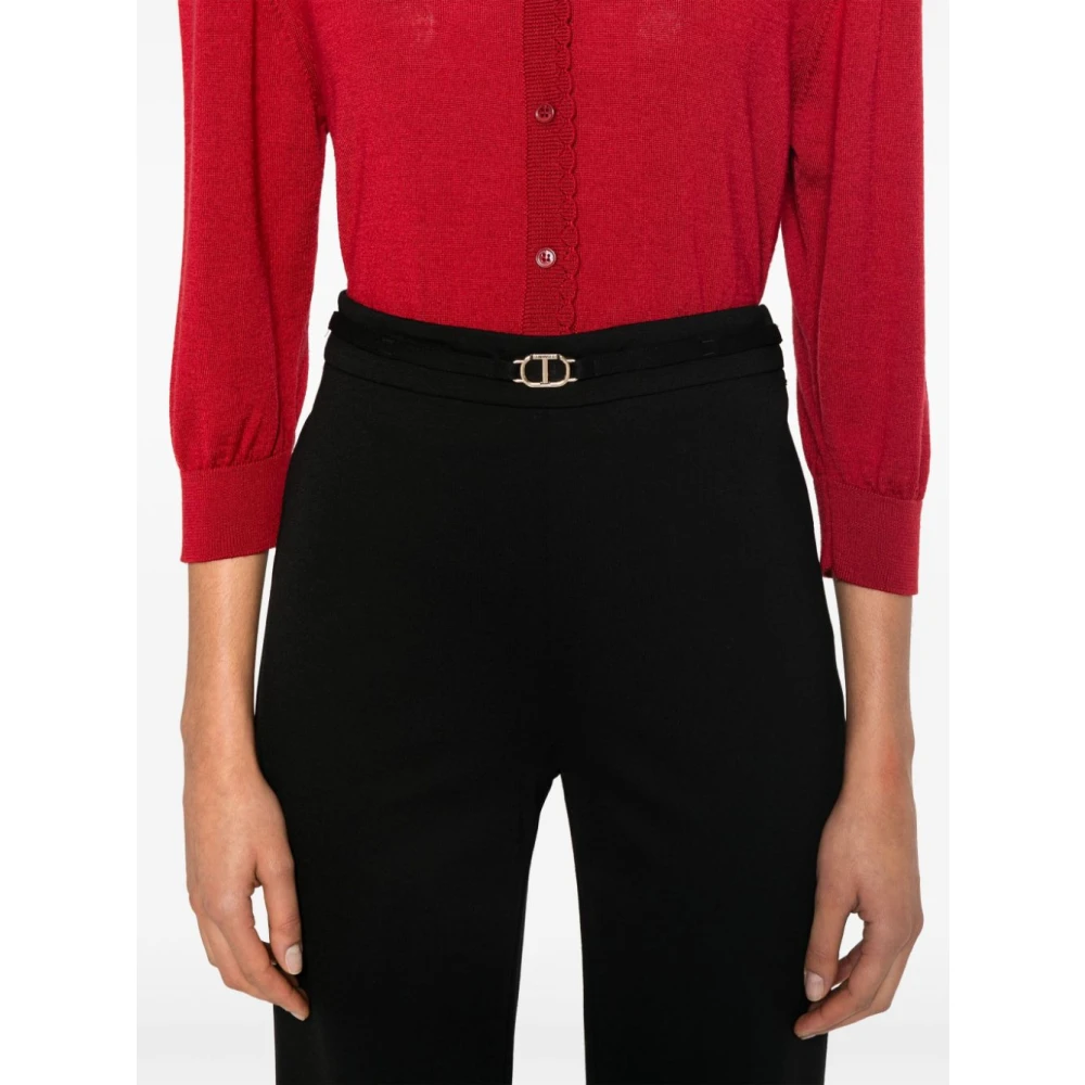 Twinset Zwarte elastische broek met gouden logo Black Dames