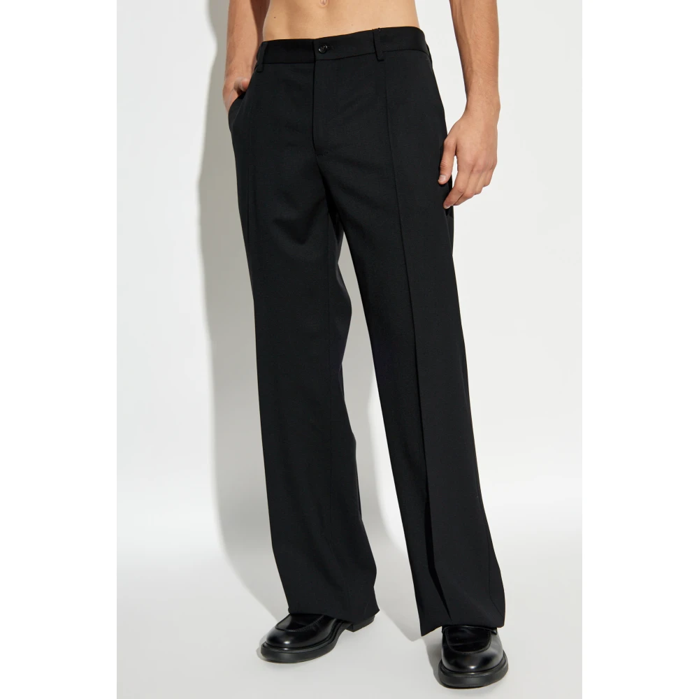 Dolce & Gabbana Wollen broek met vouwen Black Heren