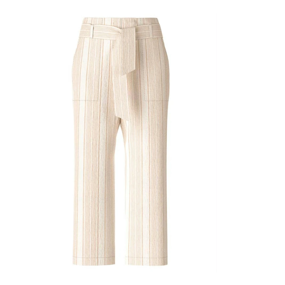 Marc Cain Vrouw Beige Gestreepte Linnen Paperbag Broek