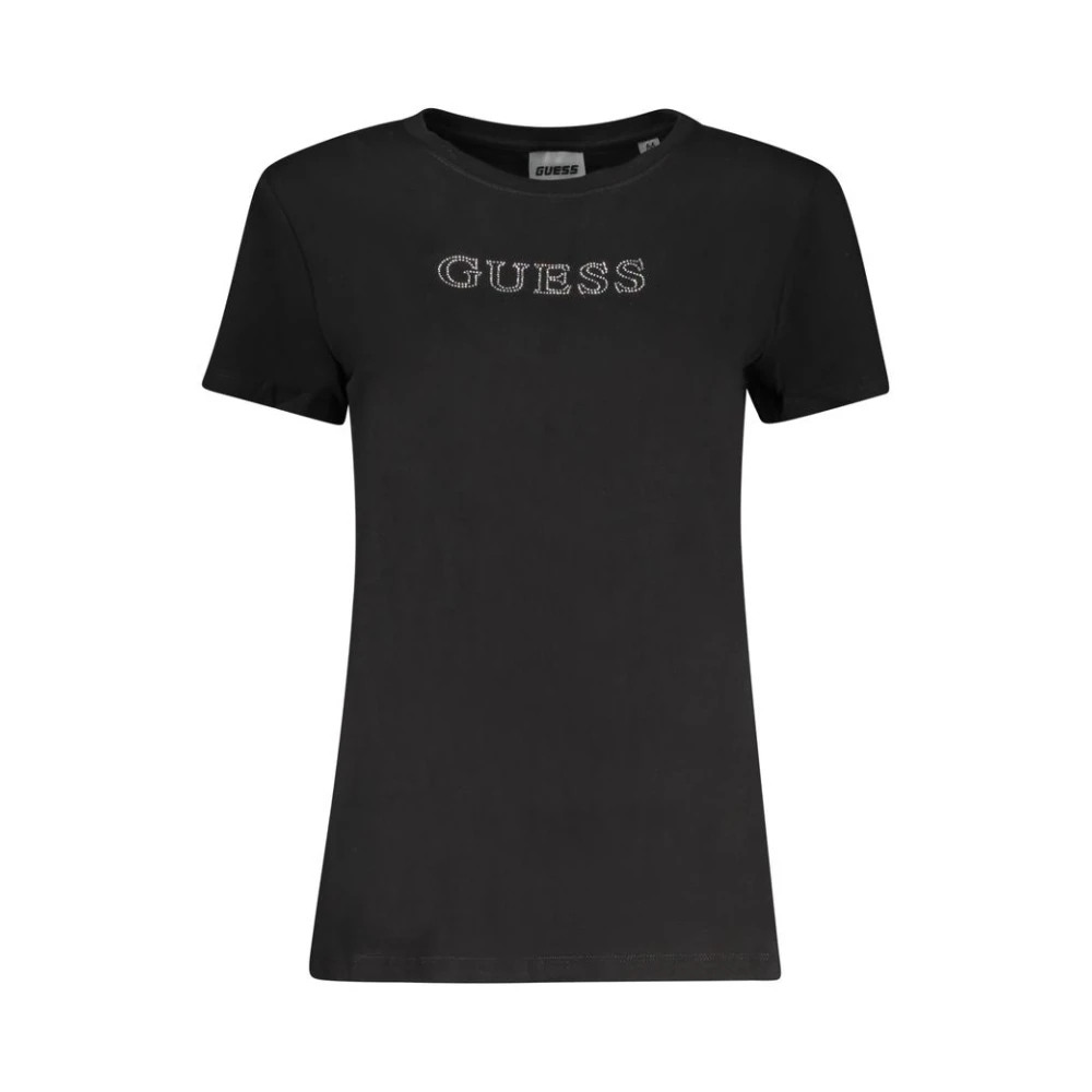 Guess Women's Black T-Shirts, Xl, Cotton Short Sleeve T-Shirt With Rhinestone Details