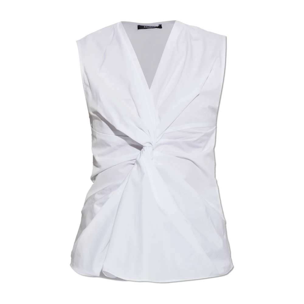 Balmain Donna Bianco - Draped Top - Tops - Xs
