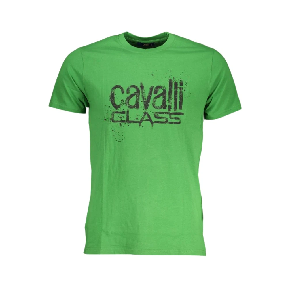 Cavalli Class Men's Green Cotton Logo Print Tee