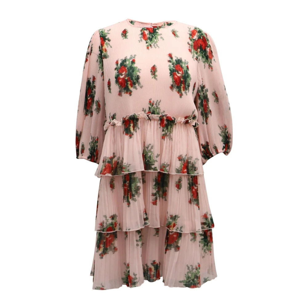 Ganni Bloemen Geplooide Mini Jurk Pink Dames