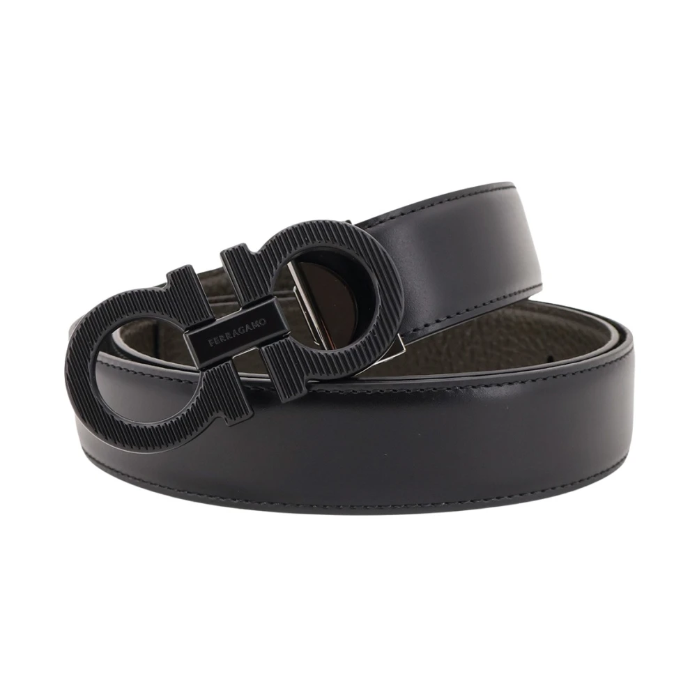 Ferragamo Reversible Gancini Belt - Male - Belts - Black - 100 Cm - Accessories