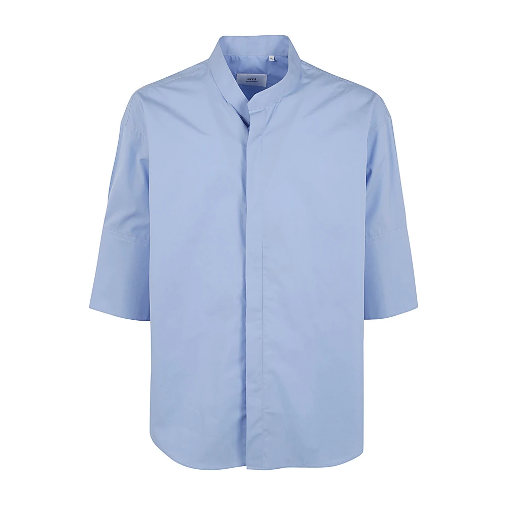 Ami Paris Cashmere Blue Mandarin Kraag Shirt Blue Heren