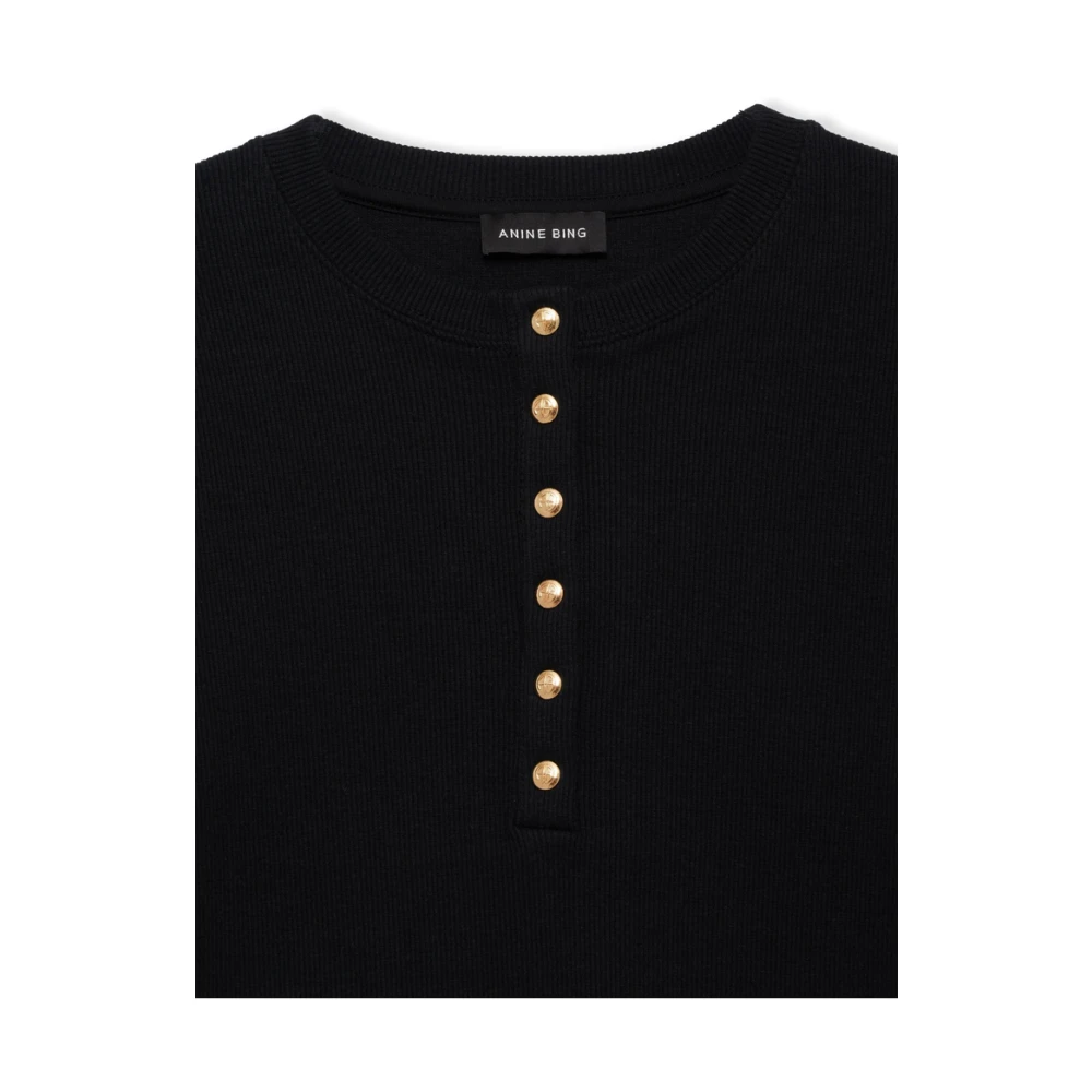 Anine Bing Zwarte Knoop Crew Neck Sweater Black Dames
