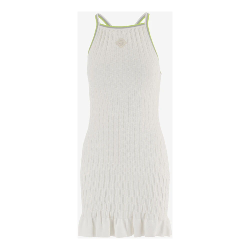 Casablanca Women's White Dress Made From Viscose Blend Round Neckline Sleeveless Logo Patch On The Front Contrasting Trim Ruffled Hem All-Over Geometric Pattern - Green Made In China Composition: 83% Viscose- 17% Polyamide - Knitted Dresses - M - Dresses