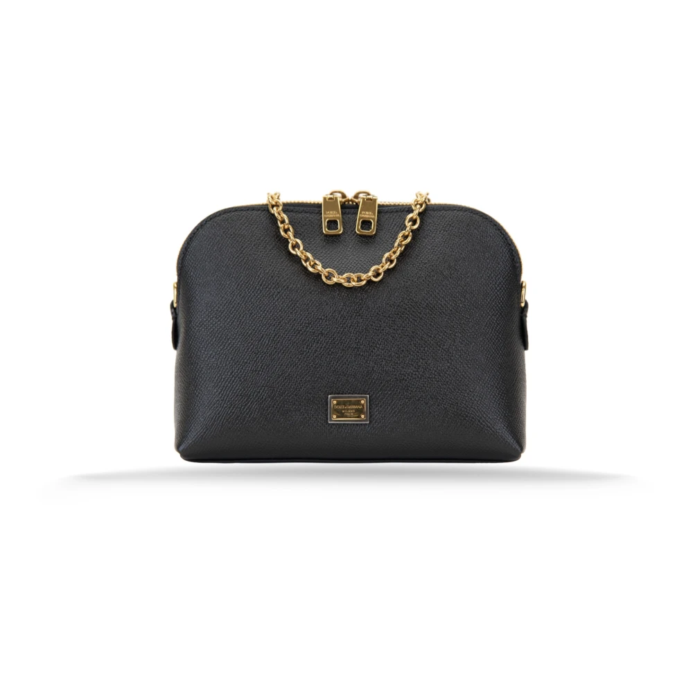 Dolce & Gabbana Women's Black Shoulder Bags, One Size, Mini Leather Shoulder Bag With Logo
