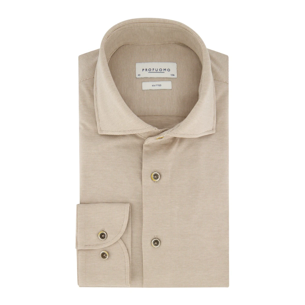 Profuomo Beige Business Overhemd met Geruit Dessin Beige Heren