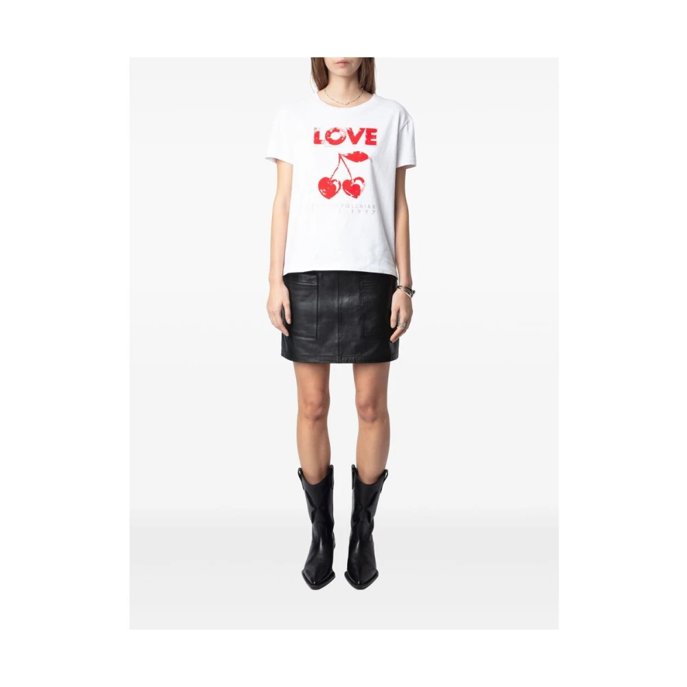Zadig & Voltaire Wit Logo Print Crew Neck T-shirt White Dames