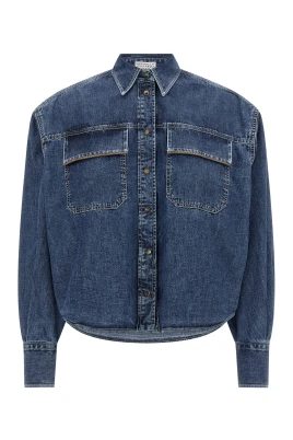 Lättviktsdenimskjorta med glansiga fickor