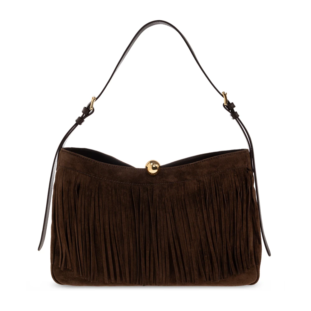 Furla Brown Sfera Soft Shoulder Bag L Toni Cioccolato Suede + Fringes Woman - Image 3