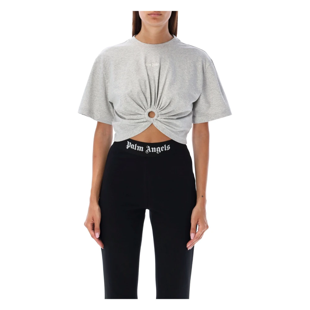 Palm Angels Melange Grijs Logo Ring T-Shirt Gray Dames