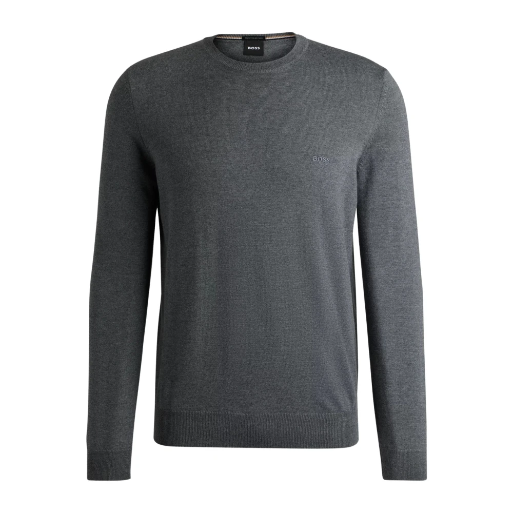 Boss Virgin Wool Trui met Ronde Hals Gray Heren