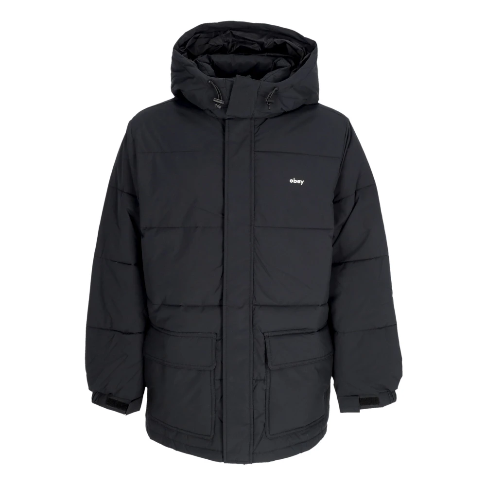 Obey Zwarte Puffer Donsjas met Hoge Kraag Black Heren