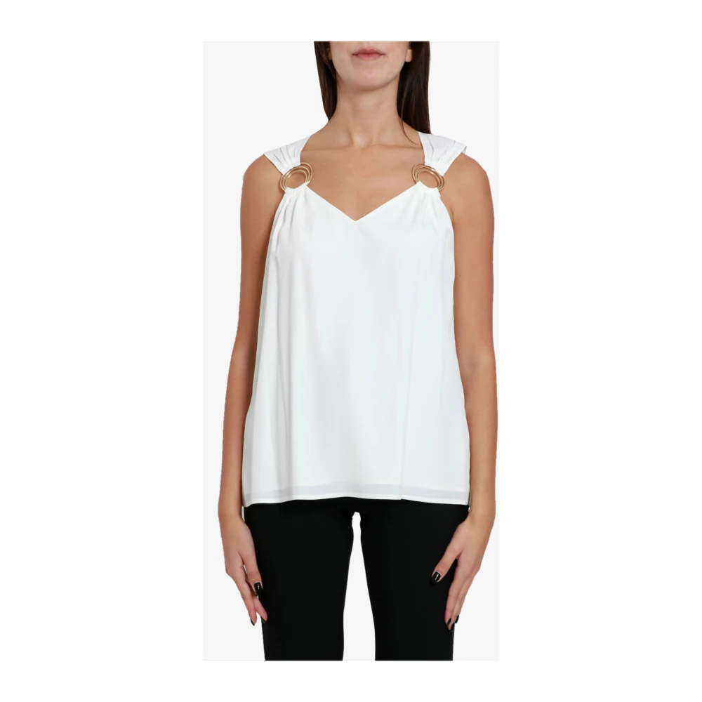 Simona Corsellini Mouwloze Viscose Top met Brede Schouderbandjes White Dames