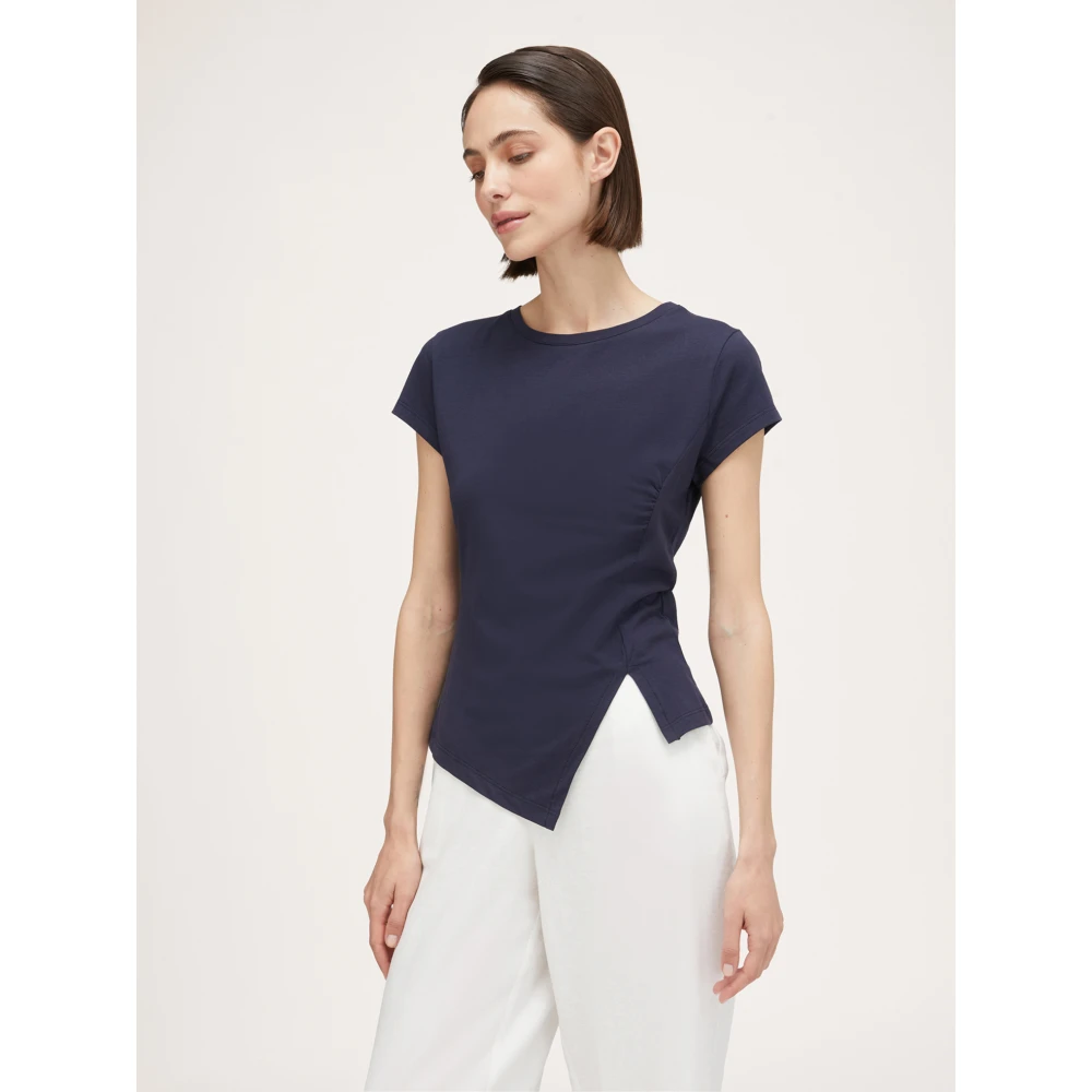 Motivi Asymmetrisch T-shirt met split Blue Dames