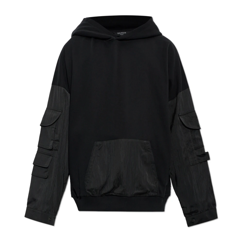 Balmain Uomo Nero Felpa Con Cappuccio Vintage Utility - Immagine 2