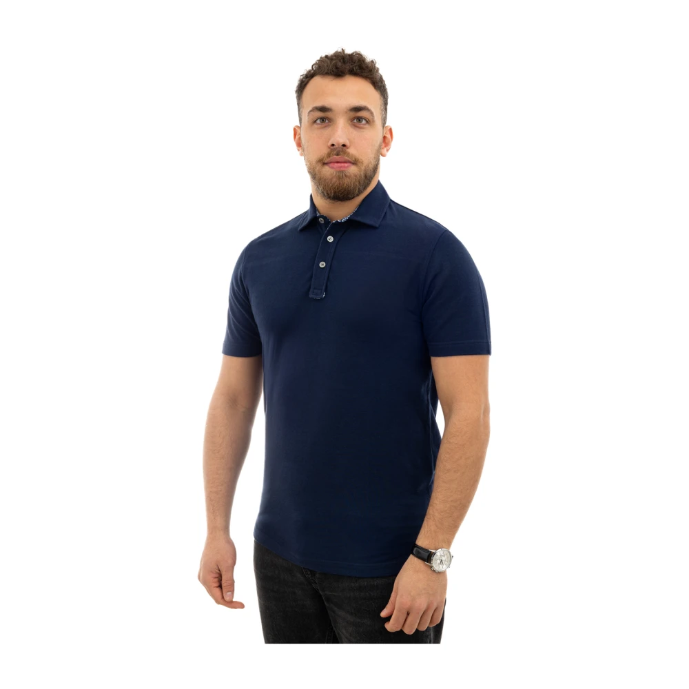 Canali Blauw poloshirt met korte mouwen Blue Heren