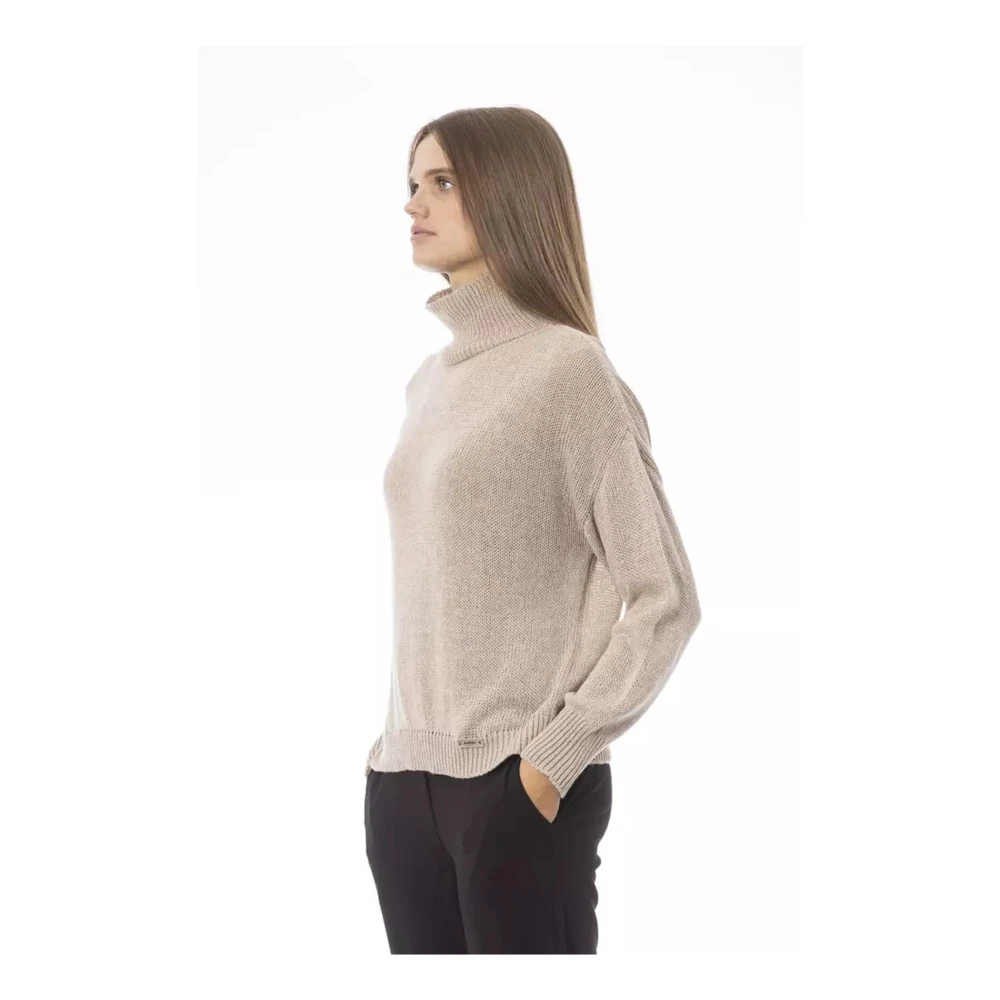 Baldinini Volcano Neck Viscose Trui Beige Dames
