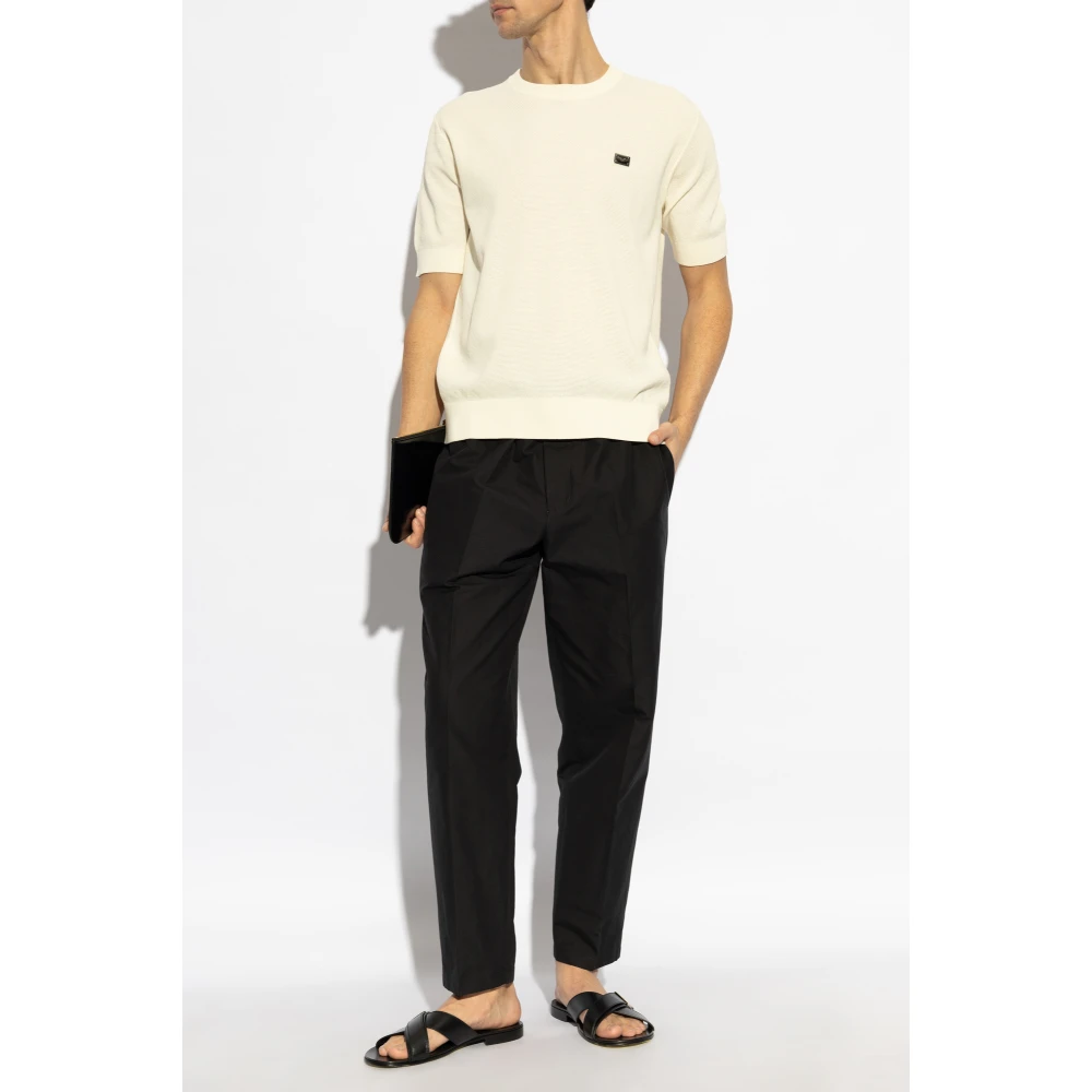 Dolce & Gabbana T-shirt met logoplaatje Beige Heren