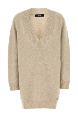 Beige Ullblandning Tröja Klänning