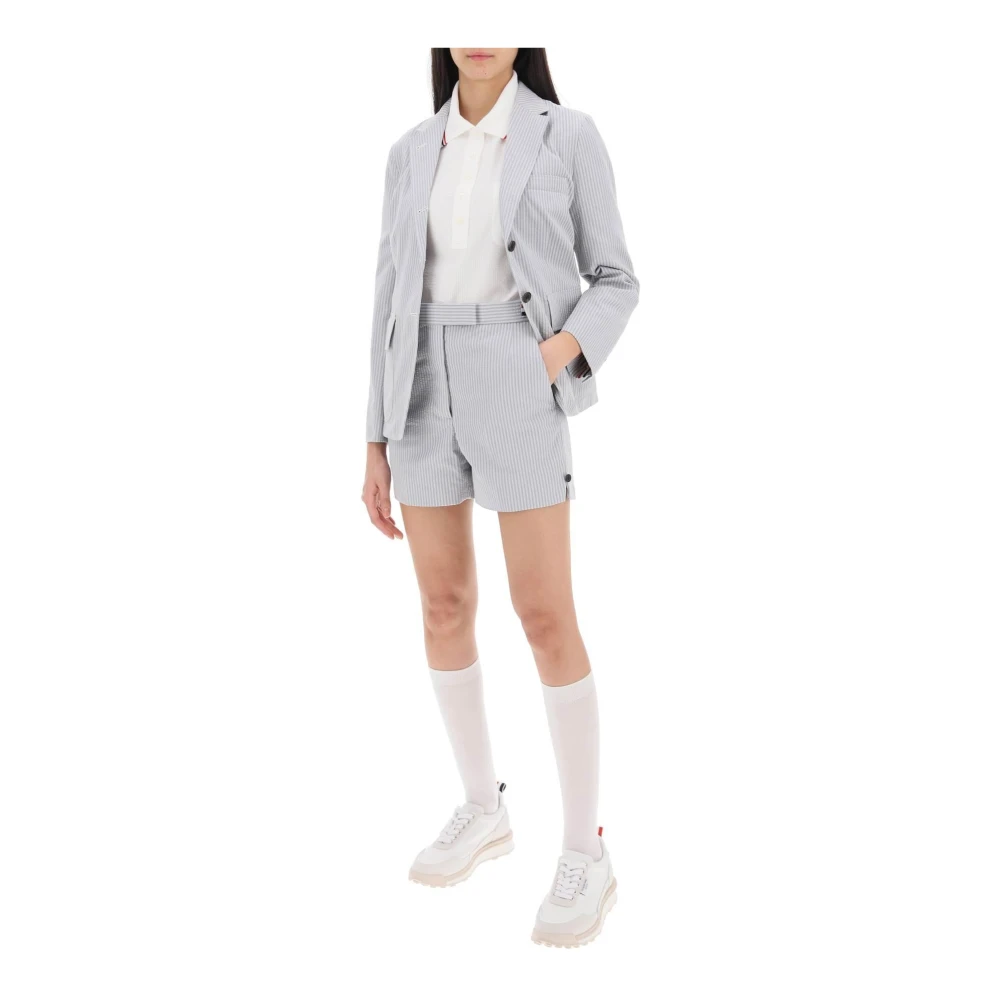 Thom Browne Gestreepte Seersucker Single Breasted Jas Gray Dames