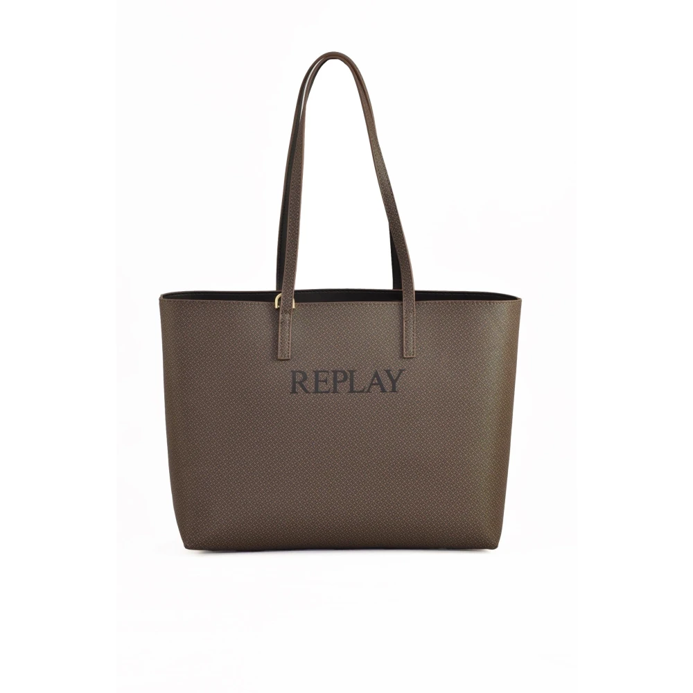 Replay Stijlvolle Shopper Tas met Verwijderbare Pouch Brown Dames