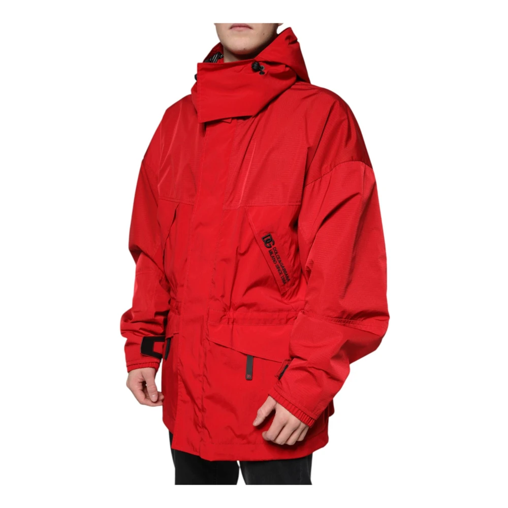 Dolce & Gabbana Rode Hooded Parka Jas met Logo Red Heren