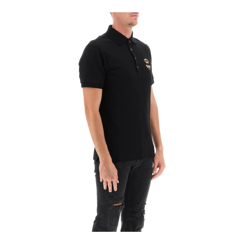 Dolce & Gabbana Piqué Polo Shirt met Lurex Borduursel Black Heren