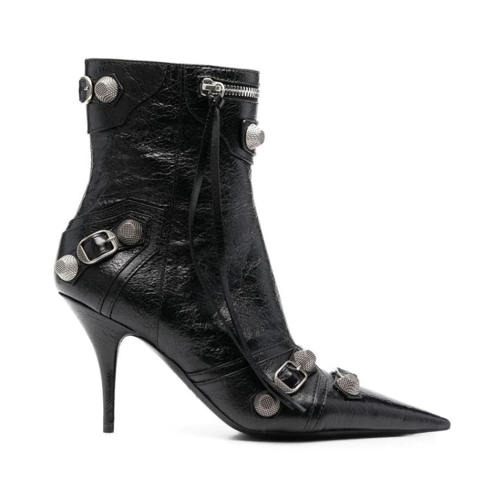 Balenciaga Svart Studded Läderstövlar Med Spänne