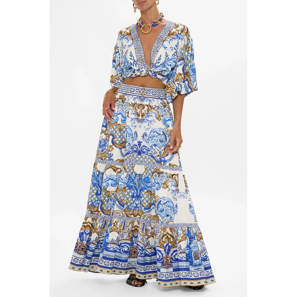 Camilla Hoge Taille Gelaagde Rok Azul Adventures Blue Dames