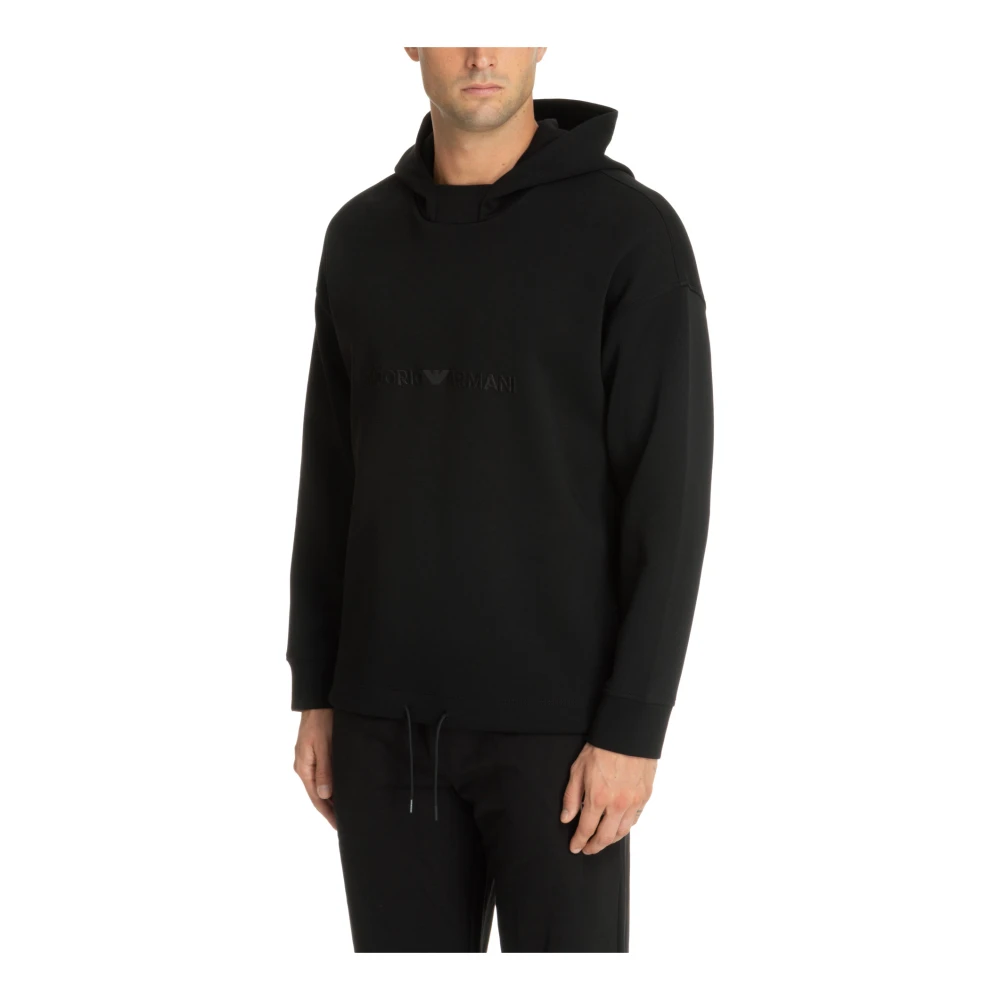Emporio Armani Trekkoord Effen Logo Hoodie Black Heren