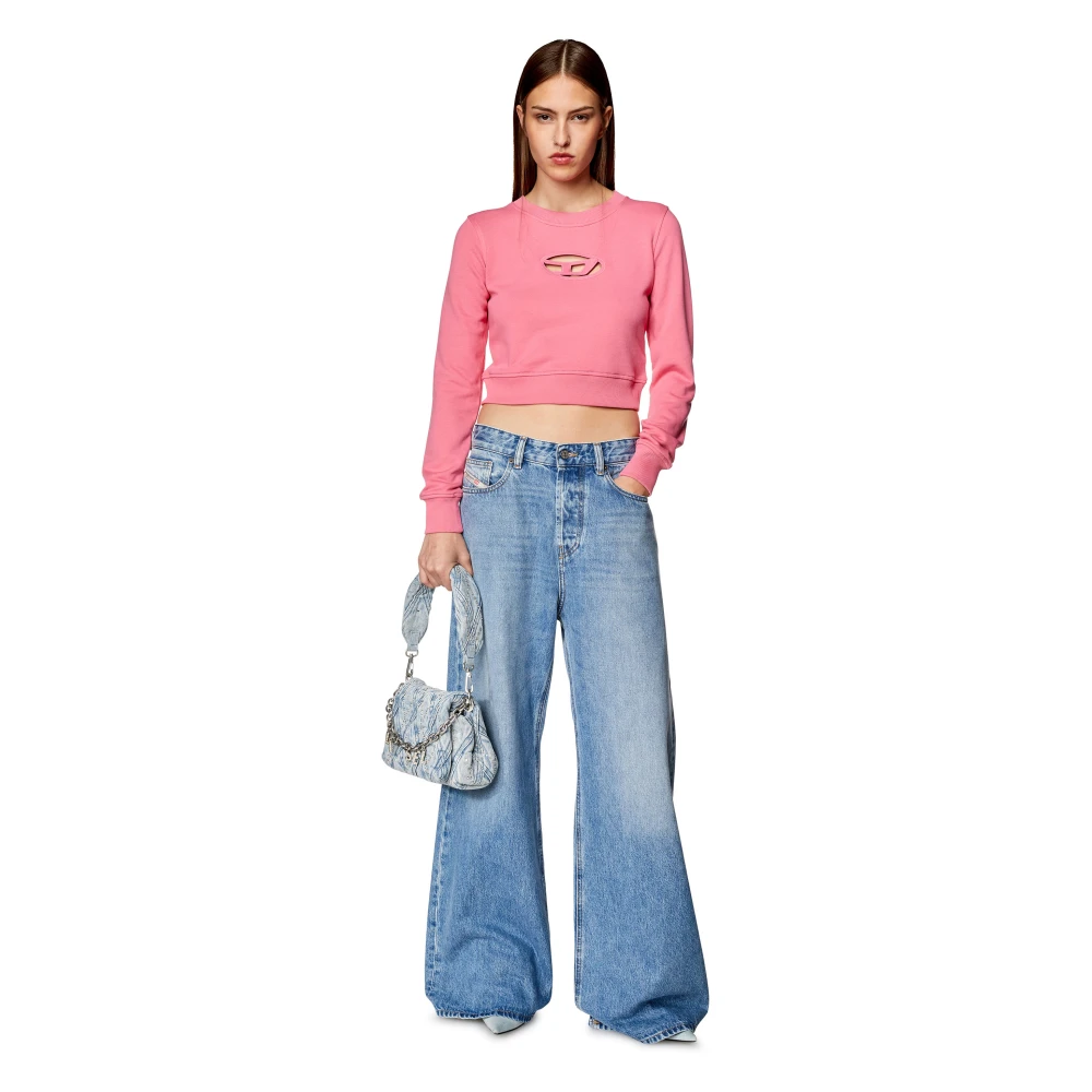 Diesel Cropped sweatshirt with cut-out logo Pink Dames