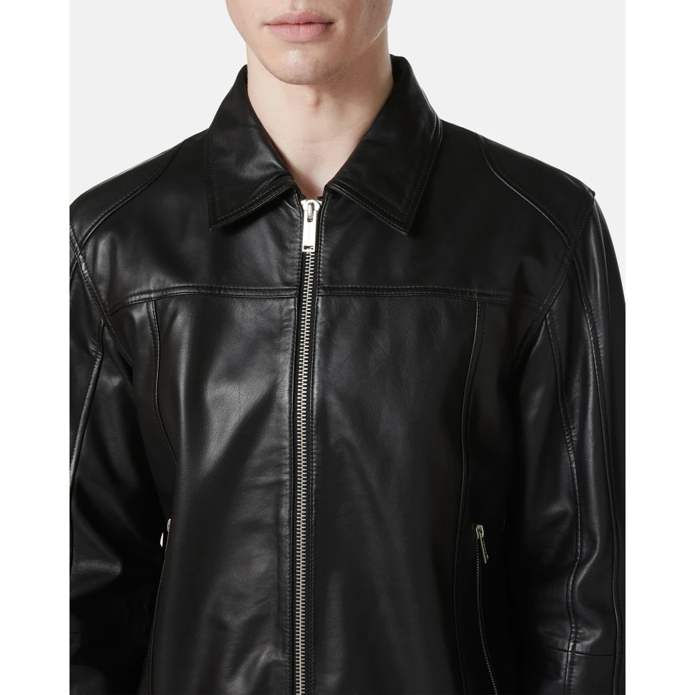 Iceberg Zwarte nappa leren motorjack met logo Black Heren