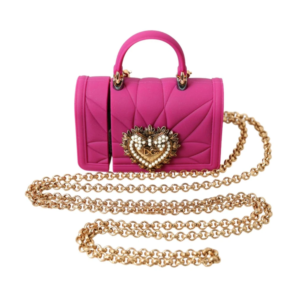 Dolce & Gabbana Gewatteerde Siliconen Mini Tas met Ketting Pink Dames
