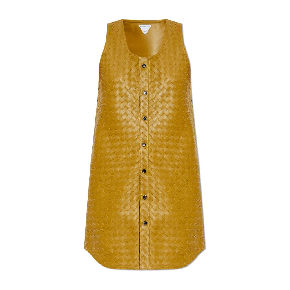 Bottega Veneta Mouwloze leren jurk Green Dames