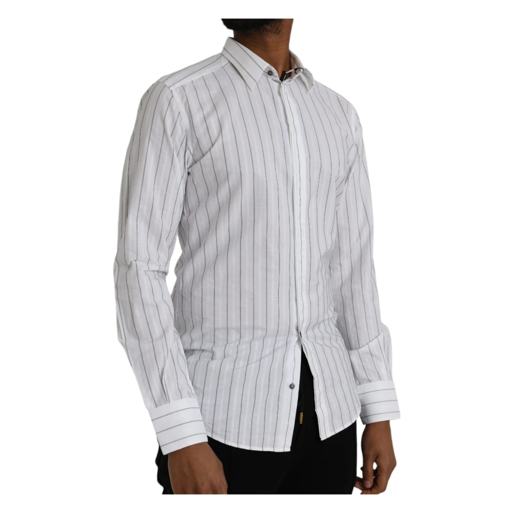 Dolce & Gabbana Gestreepte formele jurk gouden overhemd White Heren