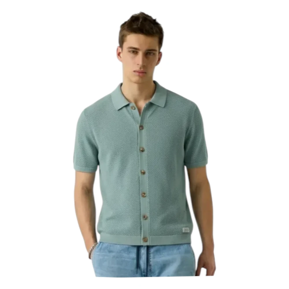 Guess Men's Green Textured Knit Short Sleeve Polo Shirt - Polo Shirts - Xl - Tops