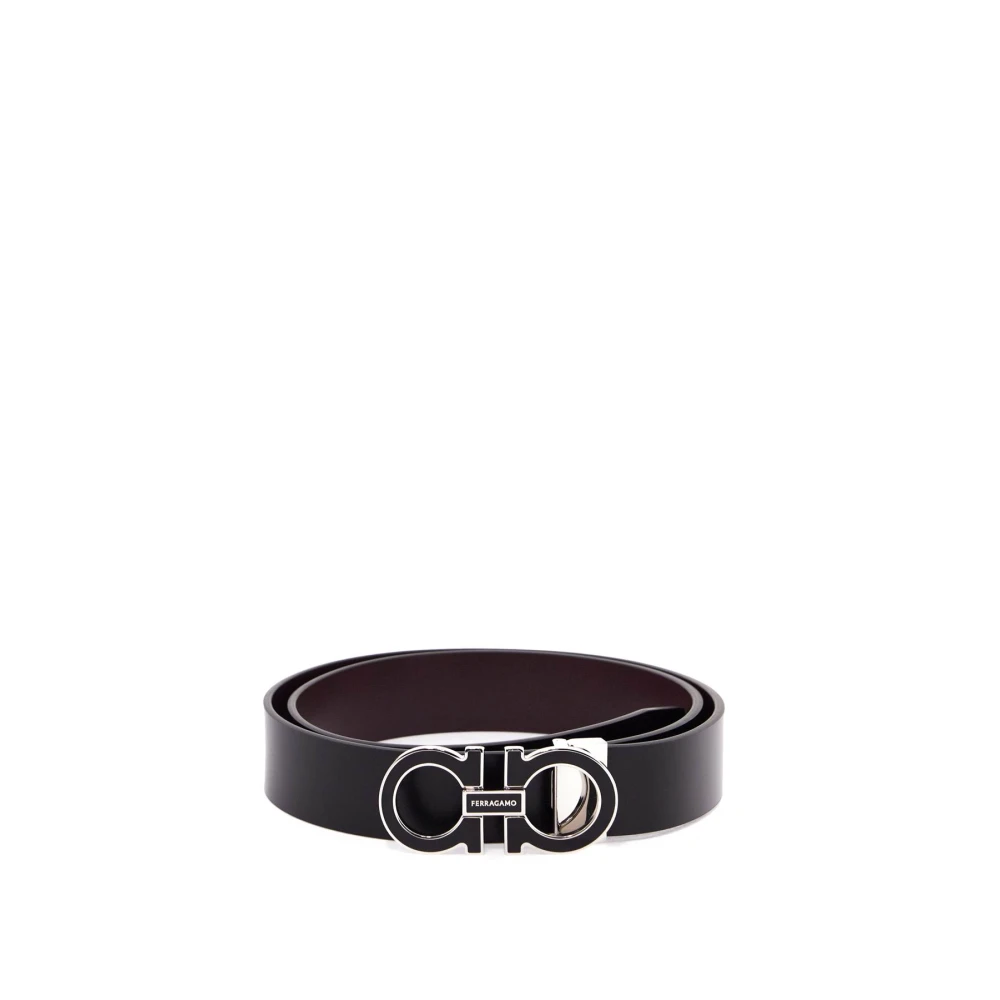 Salvatore Ferragamo Verstelbare Gancini Leren Riem Black Heren
