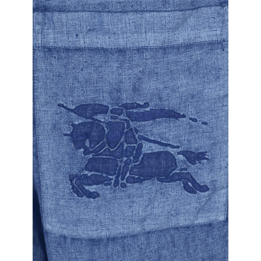 Burberry Linnen shorts met paardenborduursel Blue Heren
