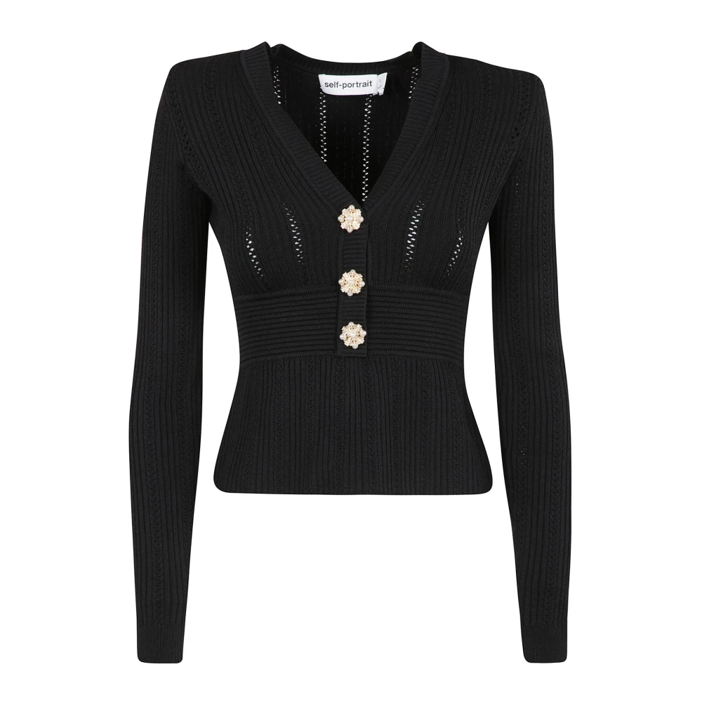 Self Portrait Zwarte Pointelle gebreide top Black Dames
