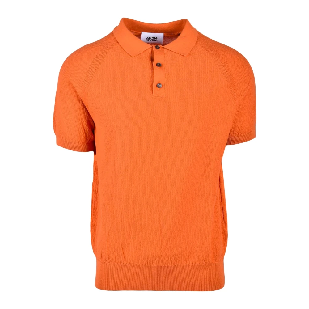 Alpha Studio Gebreid Katoenen Poloshirt Orange Heren