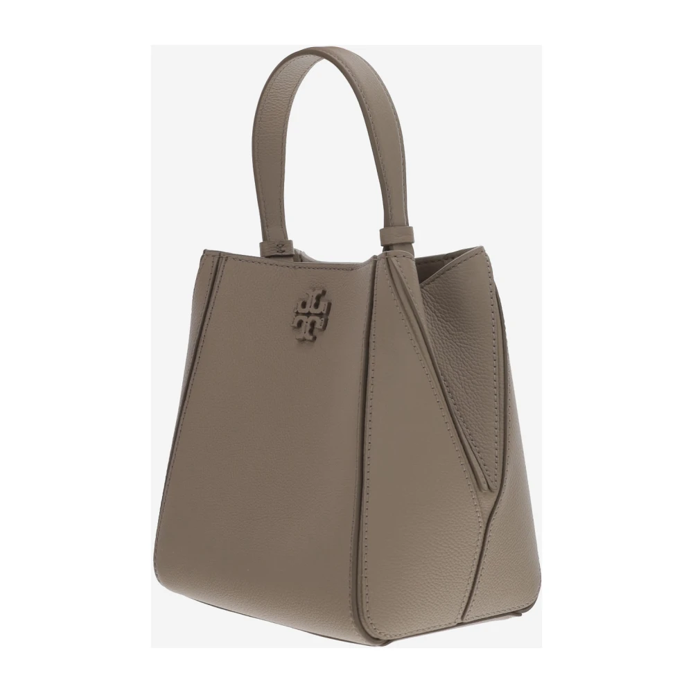 TORY BURCH Leren schoudertas met logo sluiting Beige Dames