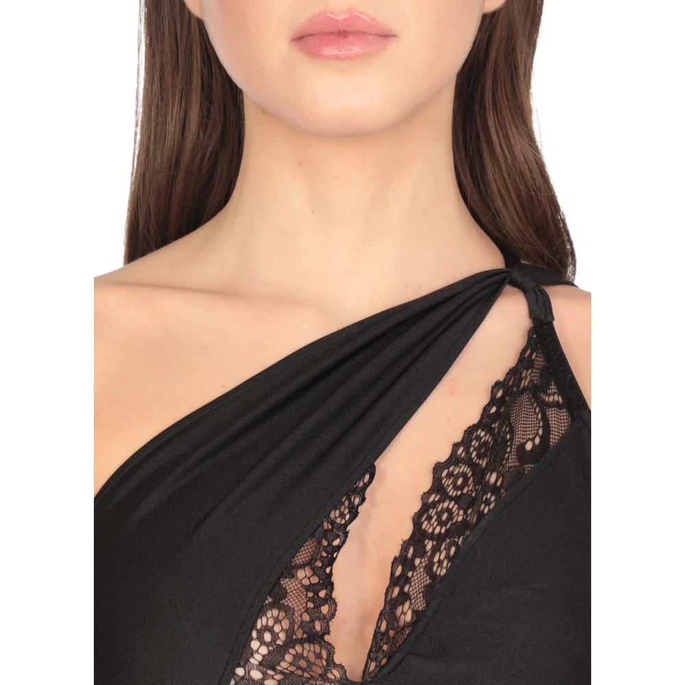 Coperni Zwarte one-shoulder jurk met kanten details Black Dames
